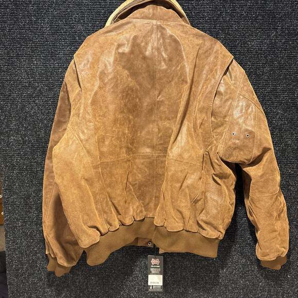 FLAVOR Men's Leather Flight Bomber Jacket Aviator Brown Extra Large Zip Front - Picture 5 of 5